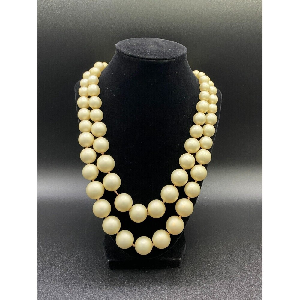 Two Strand Semi Matte Champagne Faux Pearl Statement Necklace